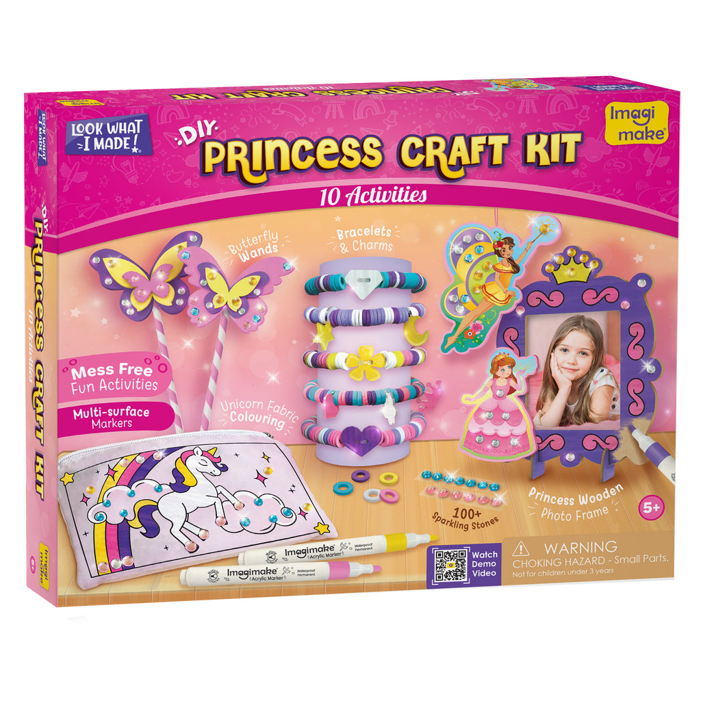 Princess Craft Kit | 10 Mess-Free DIY Activities | Bracelet Making Kit, Unicorn Pouch, Butterfly Wands & Photo Frame | Girls Toys Age 6-8 | 5,6,7,8,9,10,11,12 Year Old Girl Birthday Gifts