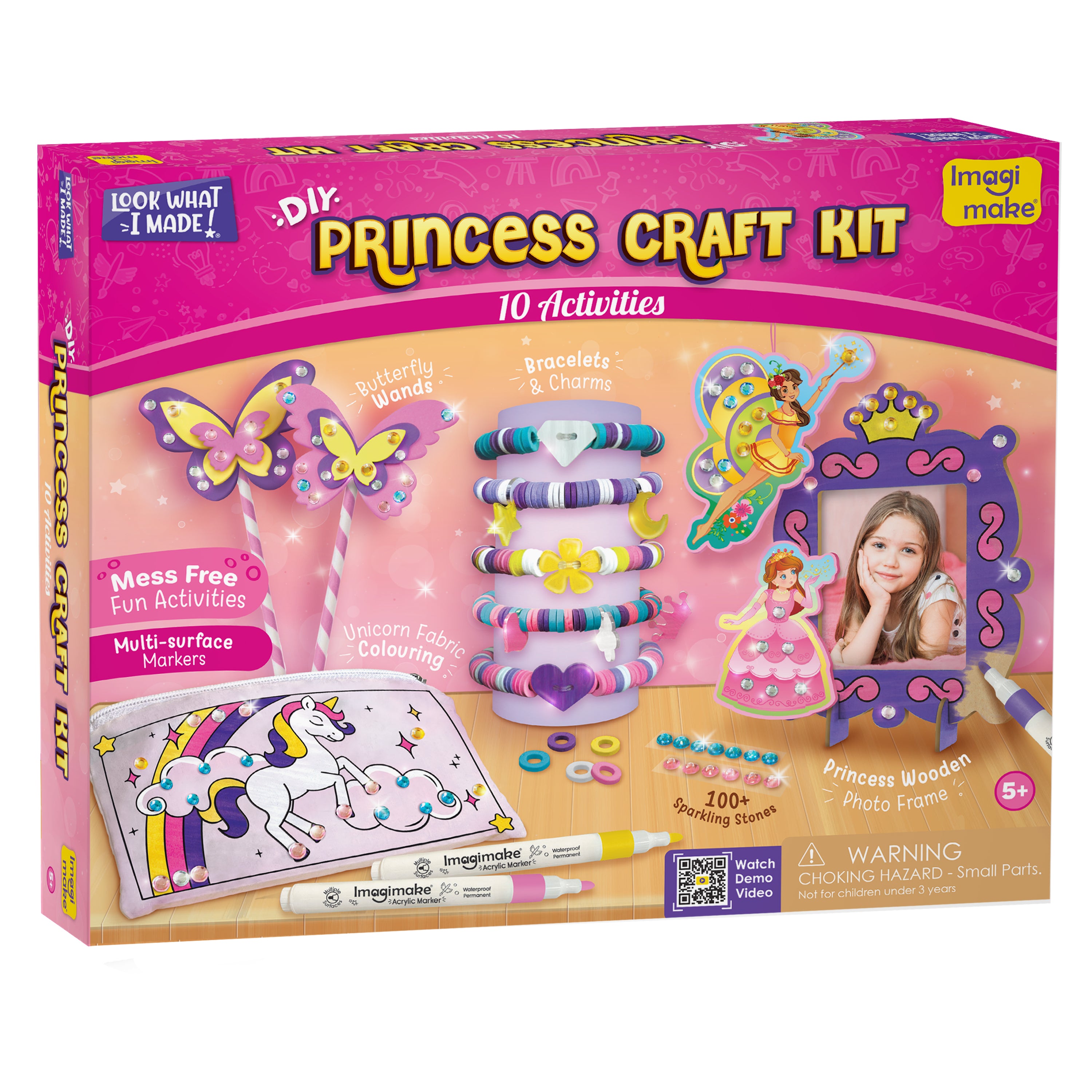 Princess Craft Kit | 10 Mess-Free DIY Activities | Bracelet Making Kit, Unicorn Pouch, Butterfly Wands & Photo Frame | Girls Toys Age 6-8 | 5,6,7,8,9,10,11,12 Year Old Girl Birthday Gifts