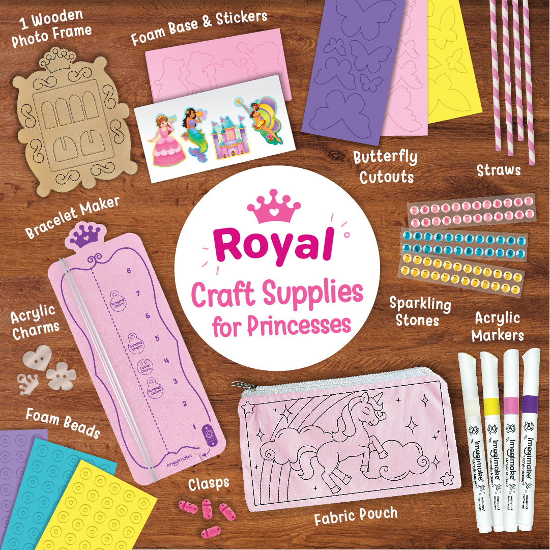 Princess Craft Kit | 10 Mess-Free DIY Activities | Bracelet Making Kit, Unicorn Pouch, Butterfly Wands & Photo Frame | Girls Toys Age 6-8 | 5,6,7,8,9,10,11,12 Year Old Girl Birthday Gifts