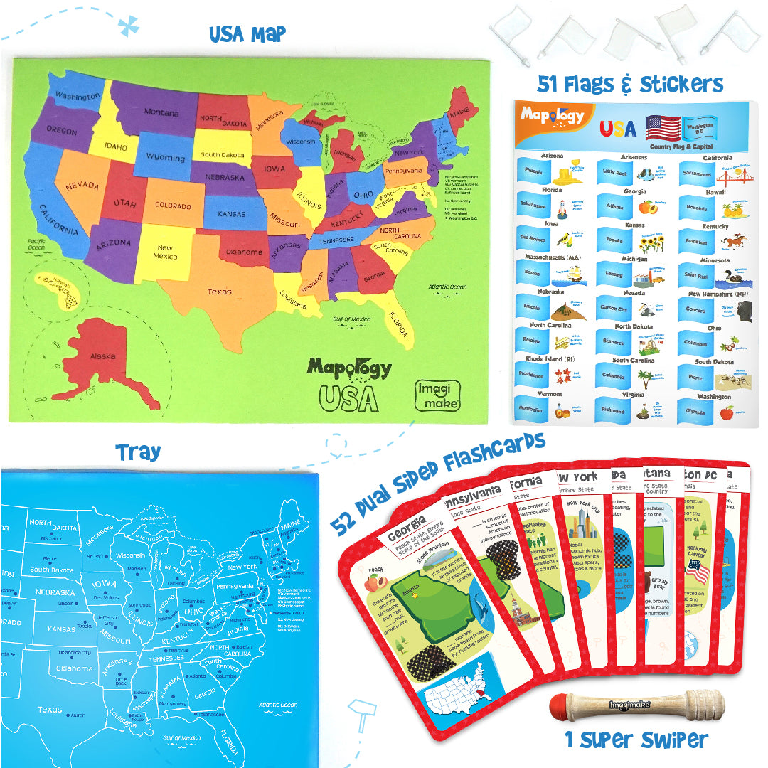 Mapology USA with Flags Puzzle  & Flashcards