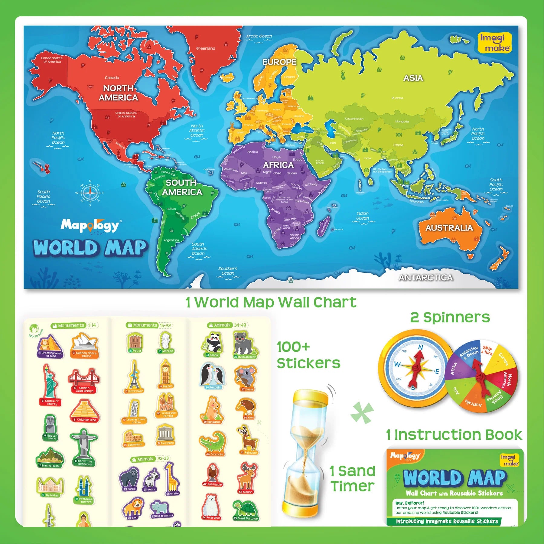 World Map Wall Chart with Reusable Stickers