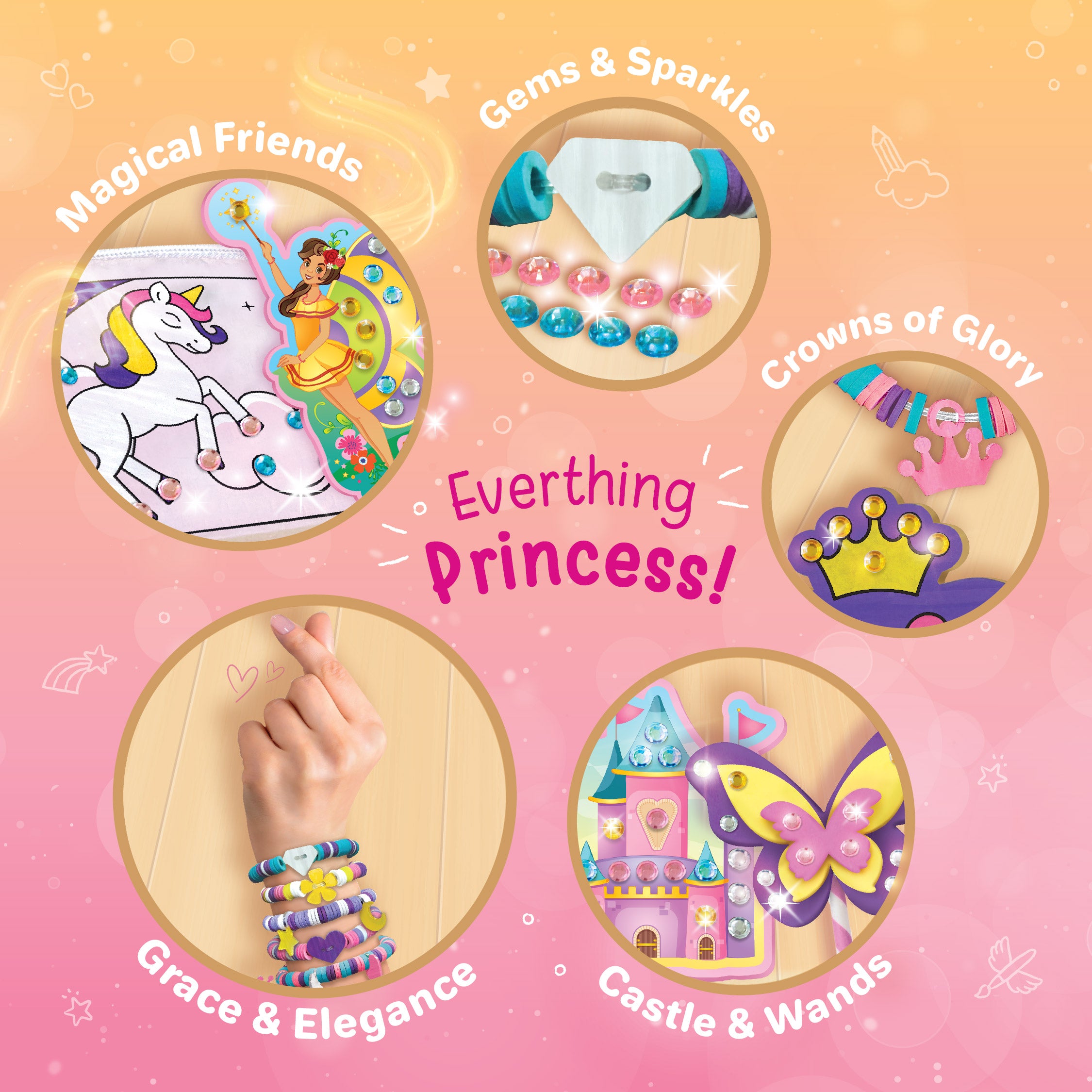 Princess Craft Kit | 10 Mess-Free DIY Activities | Bracelet Making Kit, Unicorn Pouch, Butterfly Wands & Photo Frame | Girls Toys Age 6-8 | 5,6,7,8,9,10,11,12 Year Old Girl Birthday Gifts