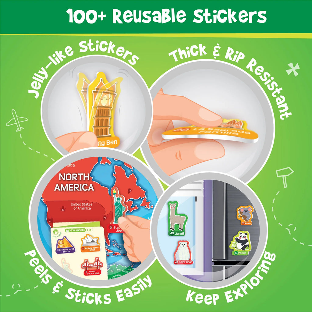 World Map Wall Chart with Reusable Stickers