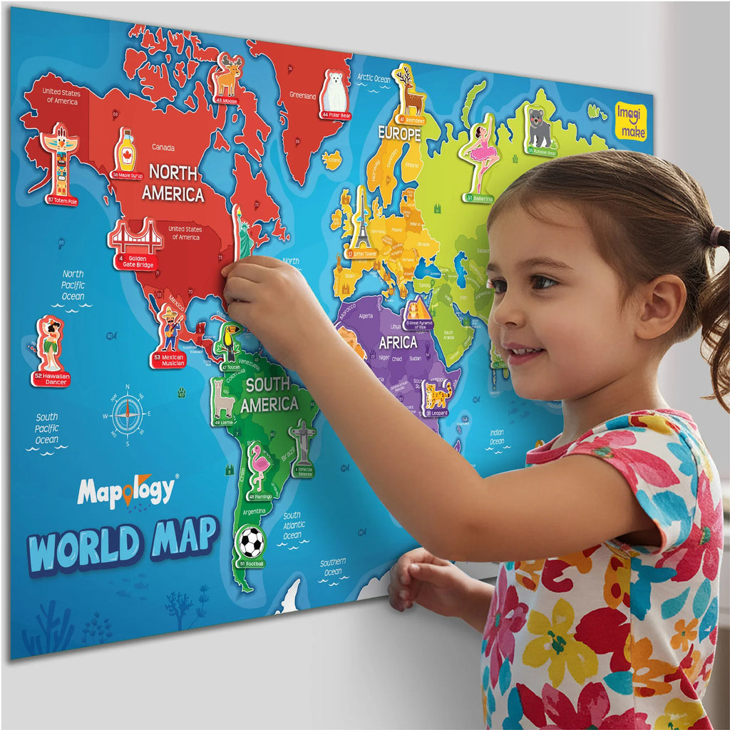 World Map Wall Chart with Reusable Stickers