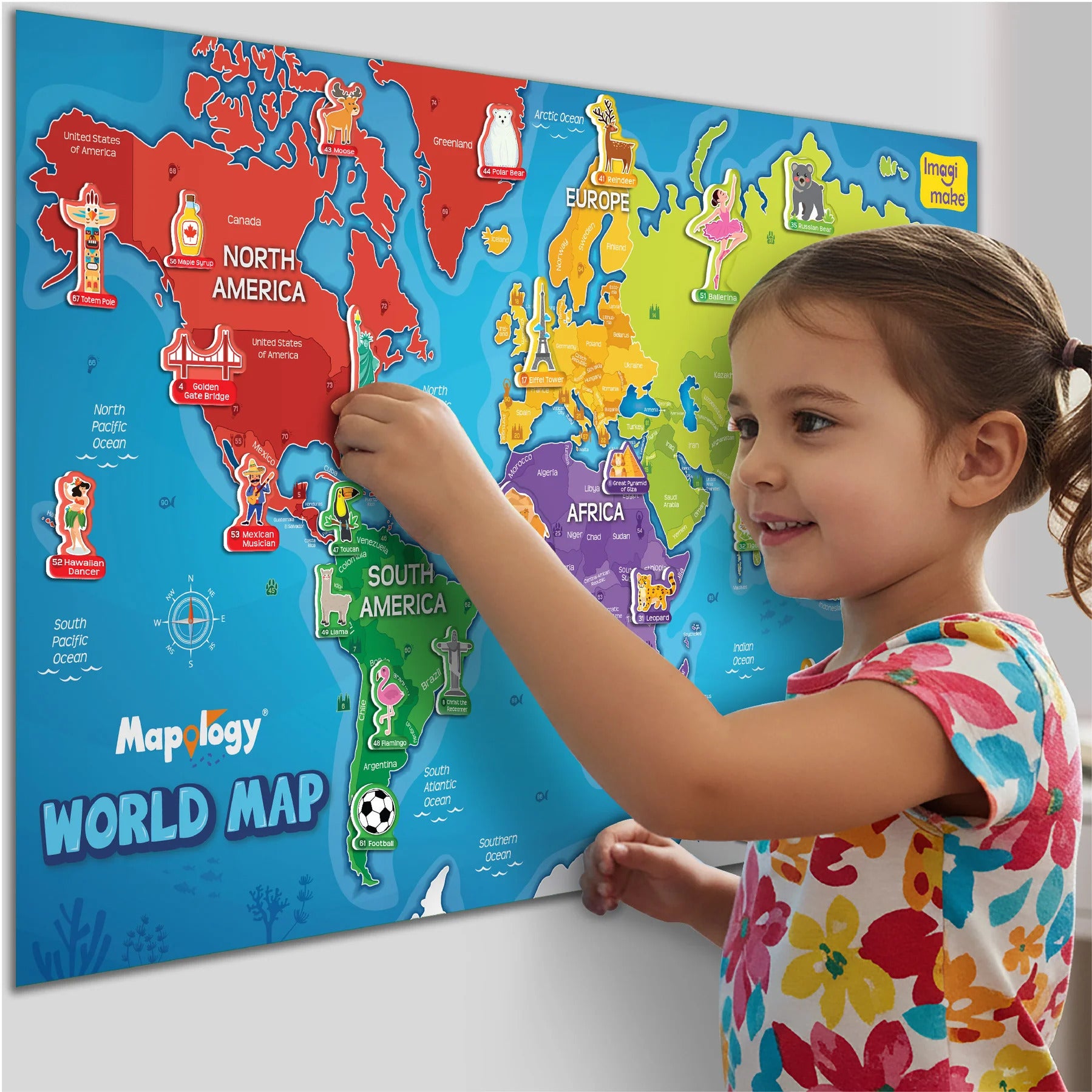 World Map Wall Chart with Reusable Stickers
