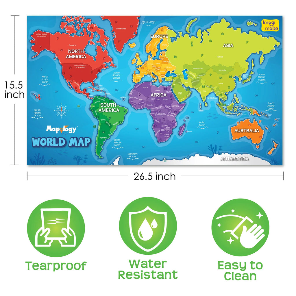 World Map Wall Chart with Reusable Stickers