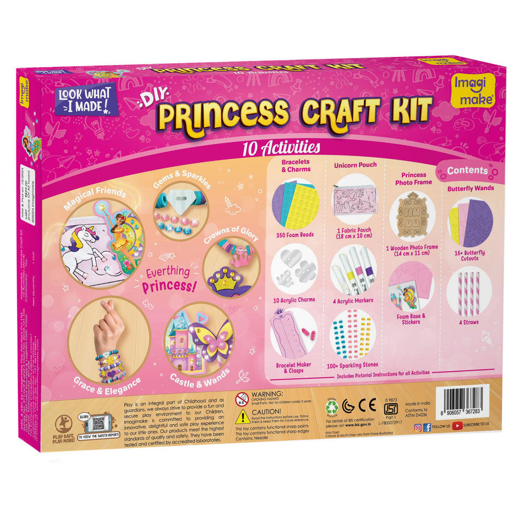 Princess Craft Kit | 10 Mess-Free DIY Activities | Bracelet Making Kit, Unicorn Pouch, Butterfly Wands & Photo Frame | Girls Toys Age 6-8 | 5,6,7,8,9,10,11,12 Year Old Girl Birthday Gifts