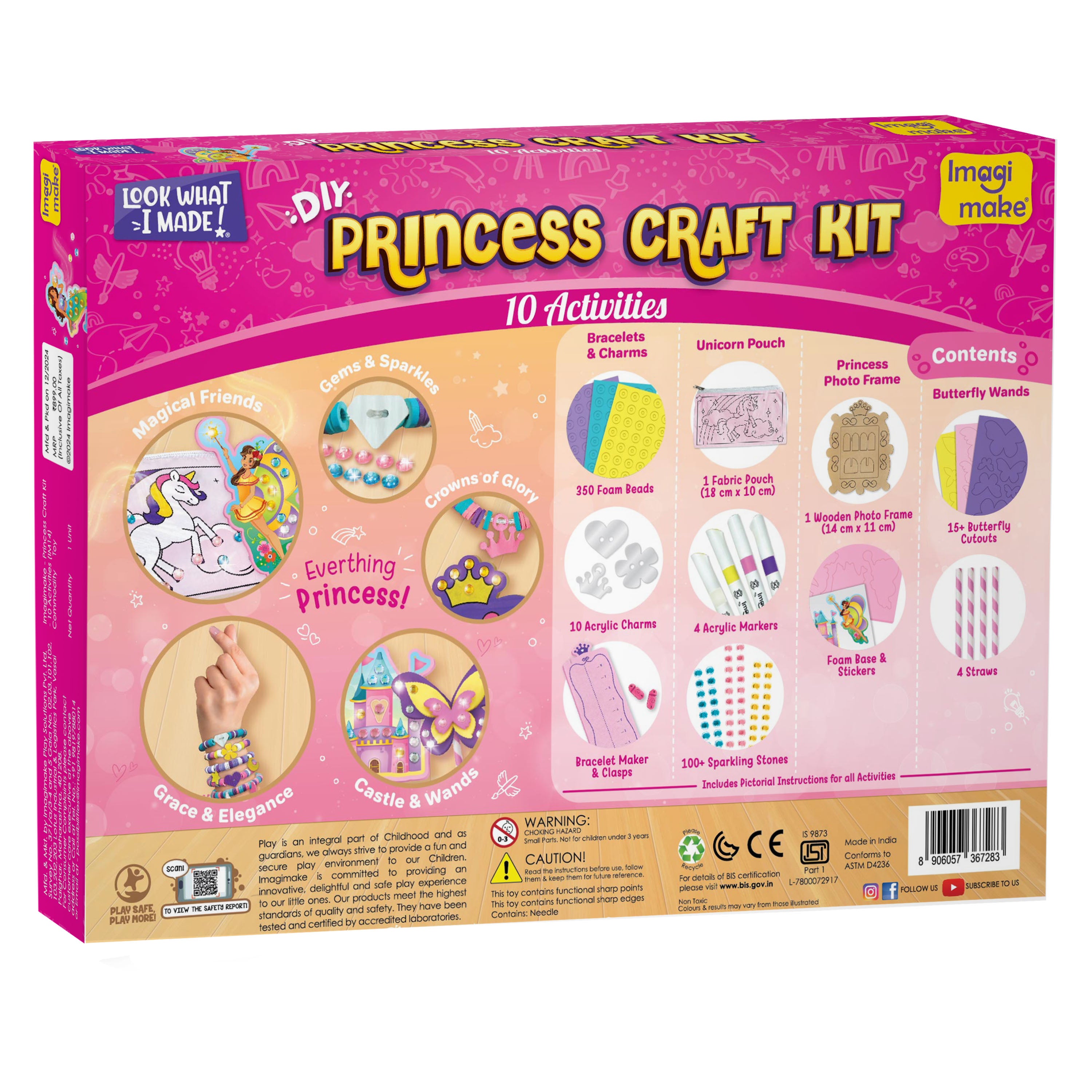 Princess Craft Kit | 10 Mess-Free DIY Activities | Bracelet Making Kit, Unicorn Pouch, Butterfly Wands & Photo Frame | Girls Toys Age 6-8 | 5,6,7,8,9,10,11,12 Year Old Girl Birthday Gifts