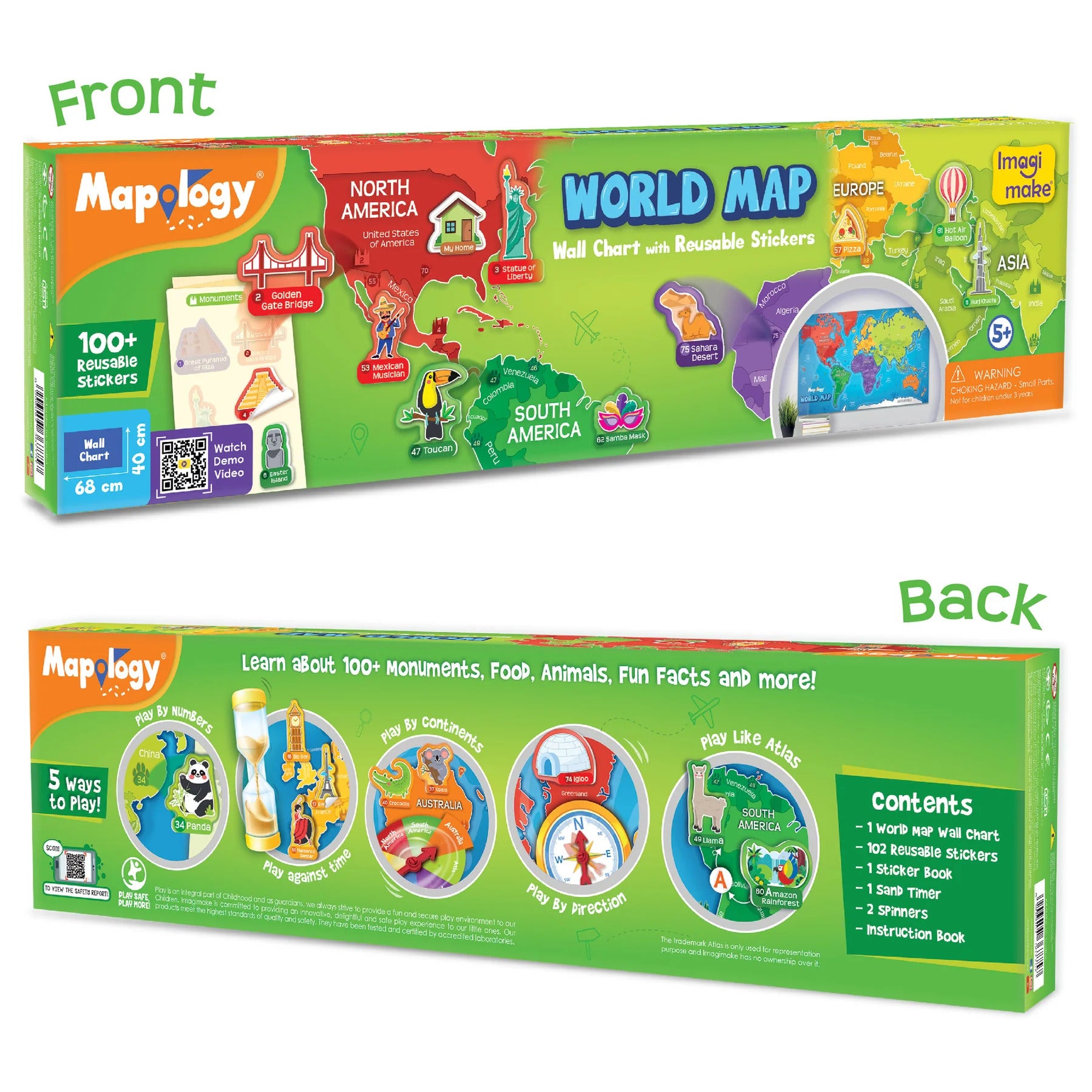 World Map Wall Chart with Reusable Stickers
