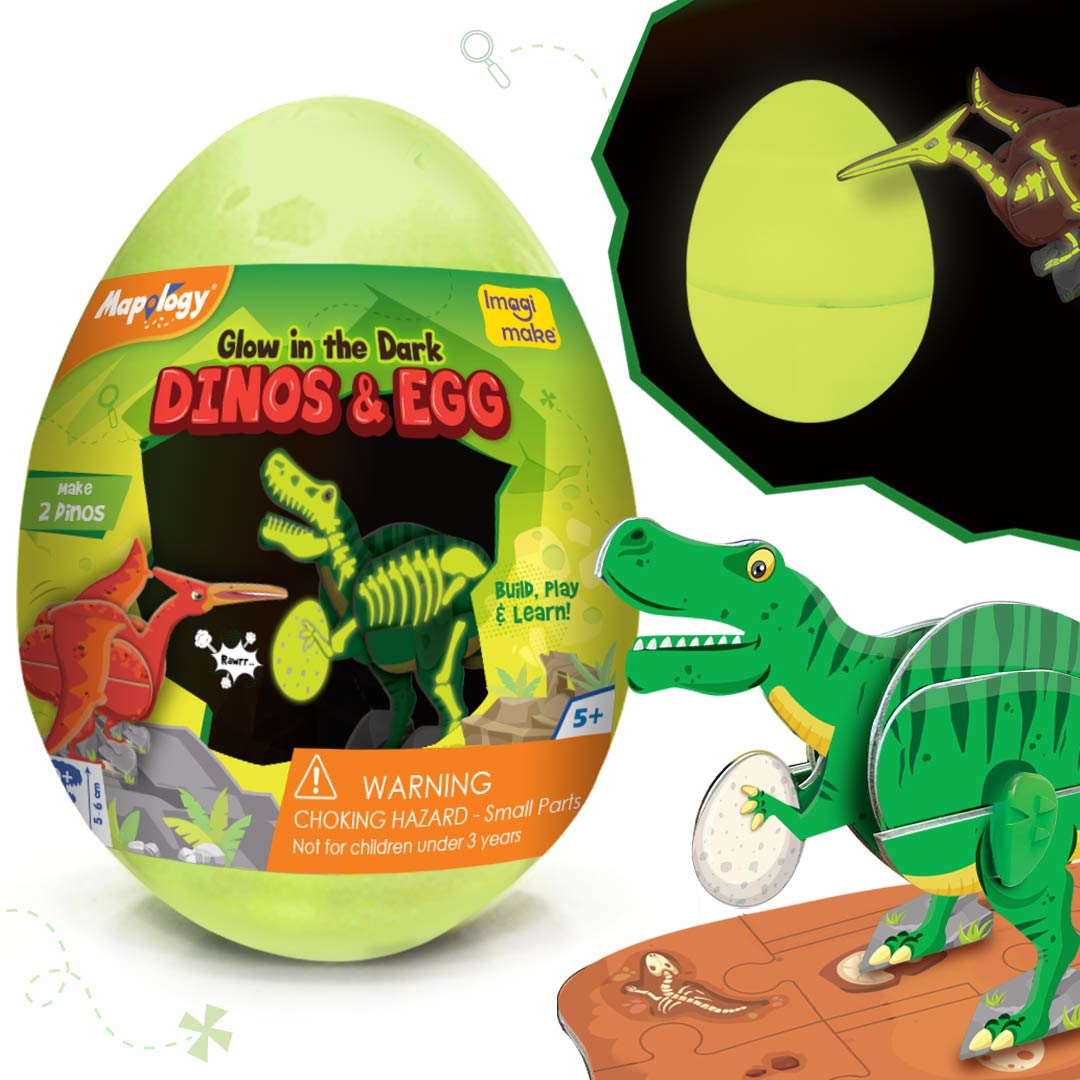 Glow in The Dark Dinos & Egg Green |3D Dinosaur Puzzle for Kids | Build and Play with Glowing Dinosaur Toys | Birthday and Return Gifts for Kids Ages 5,6,7,8,9