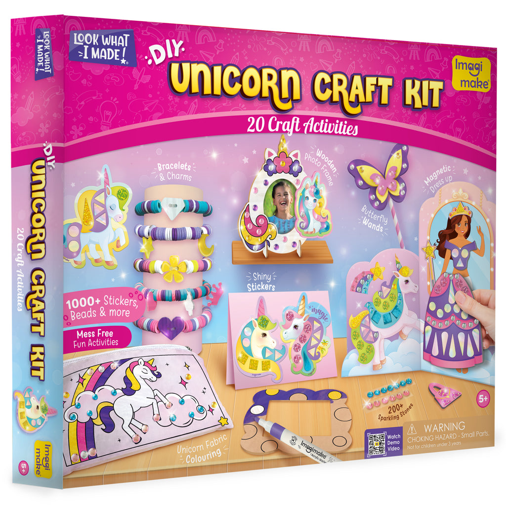 Unicorn Craft Kit | 20+ Mess Free Activities | Bracelet Making Kit, Magnetic Board Princess Dress Up, Unicorn Stickers and More | 5,6,7,8 Year Old Girl Birthday Gift | Crafts for Girls 8-12