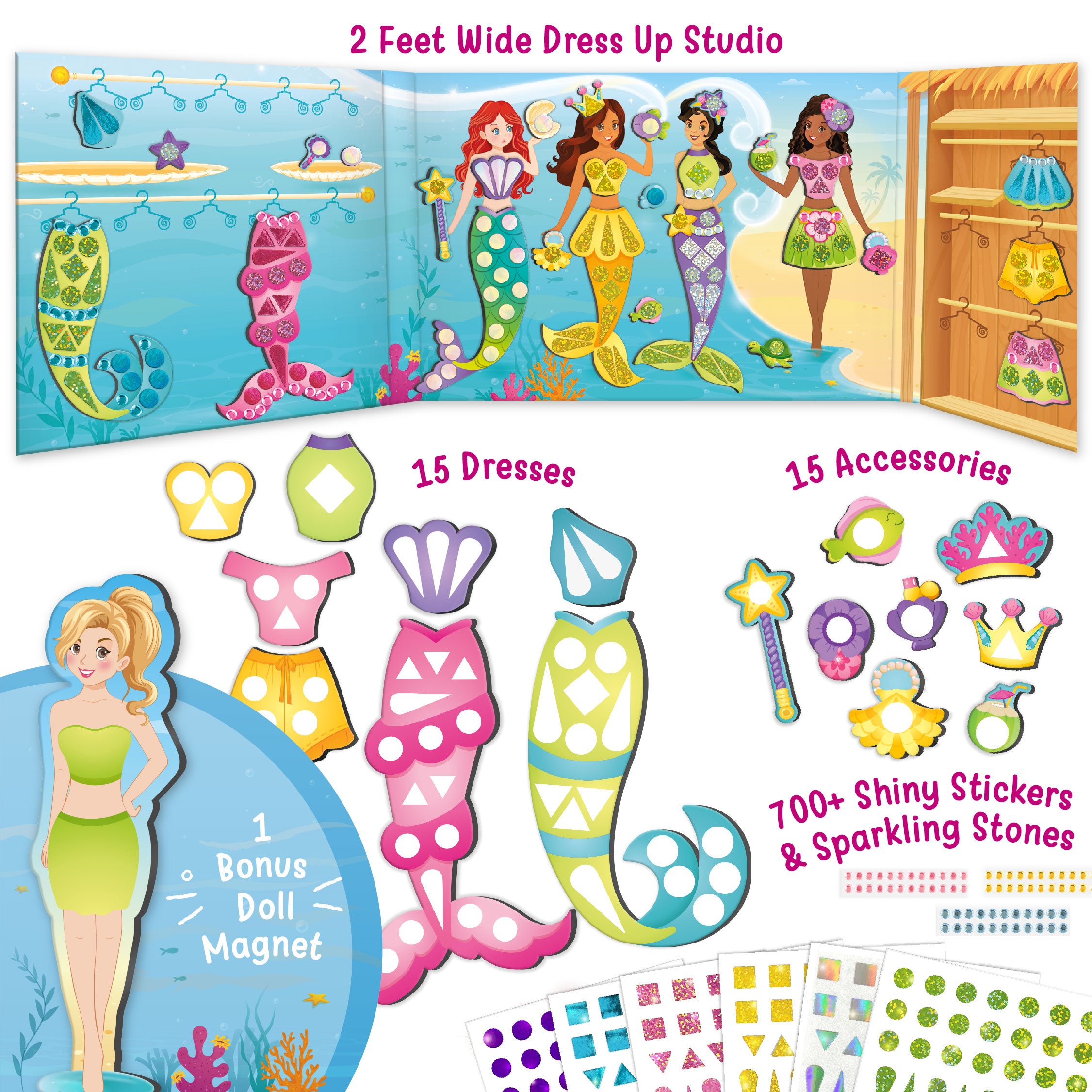 Magnetic Dress-Up Mermaid | Pretend Play Toys for Girls | 30 Magnetic Dresses & Accessories | Interchange & Create Unlimited Outfits | Birthday Gift for Girls Ages 3,4,5,6,7,Multicolour