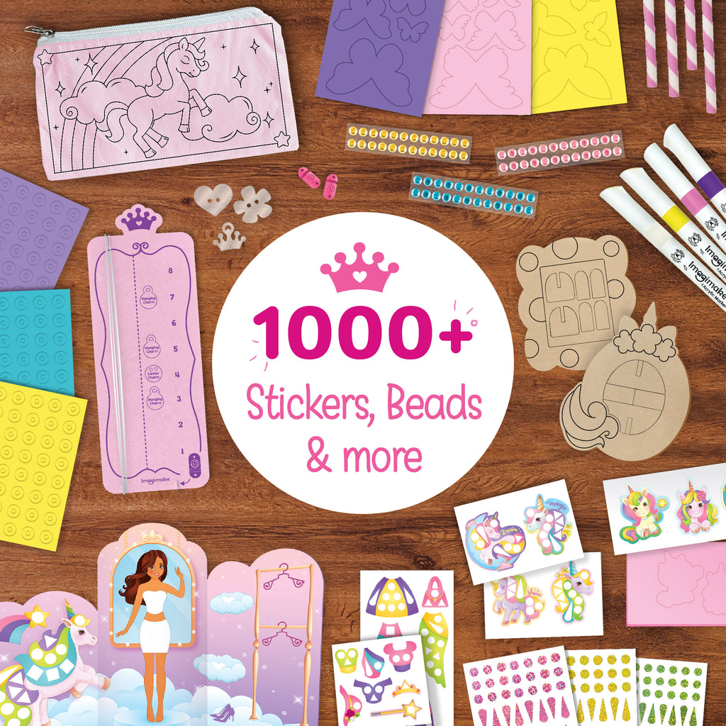 Unicorn Craft Kit | 20+ Mess Free Activities | Bracelet Making Kit, Magnetic Board Princess Dress Up, Unicorn Stickers and More | 5,6,7,8 Year Old Girl Birthday Gift | Crafts for Girls 8-12