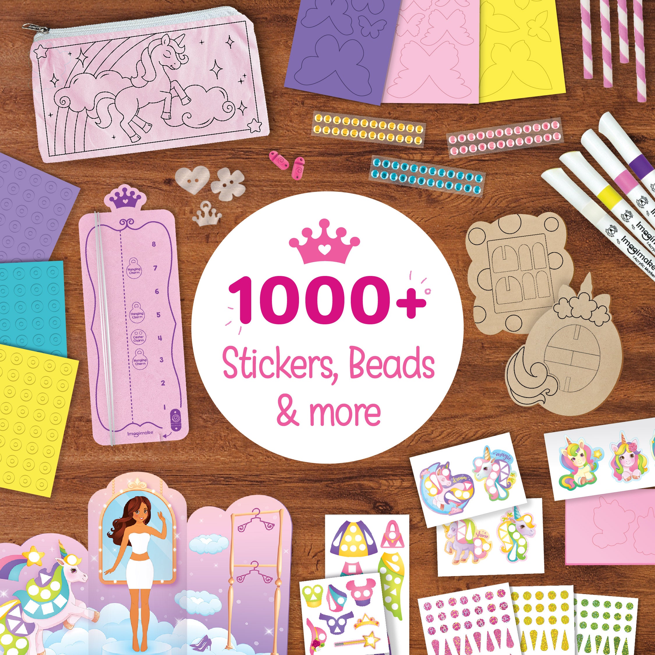 Unicorn Craft Kit | 20+ Mess Free Activities | Bracelet Making Kit, Magnetic Board Princess Dress Up, Unicorn Stickers and More | 5,6,7,8 Year Old Girl Birthday Gift | Crafts for Girls 8-12