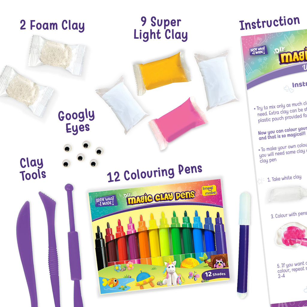 Magic Clay | Colour & Create | Unicorn Craft Kit | Air Dry Clay for Art & Craft | Make 10 Super Clay Creations | Birthday Gift for 5,6,7,8 Year Old Girls & Boys