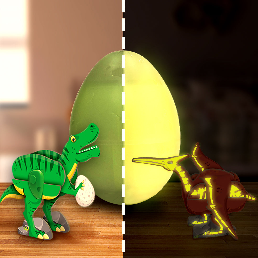 Glow in The Dark Dinos & Egg Green |3D Dinosaur Puzzle for Kids | Build and Play with Glowing Dinosaur Toys | Birthday and Return Gifts for Kids Ages 5,6,7,8,9