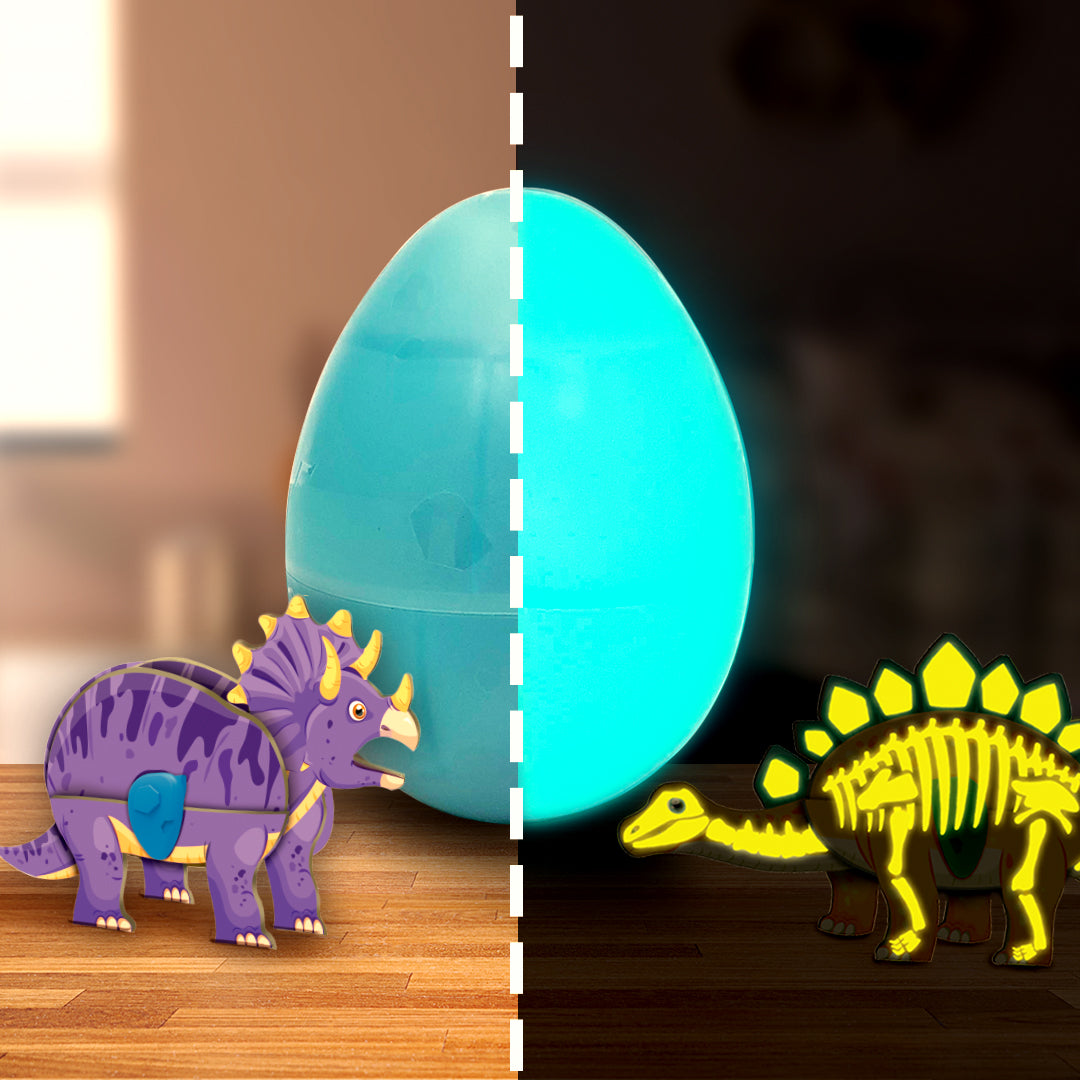 Glow In The Dark Dinos & Egg - Set Of 3 Eggs |3D Dinosaur Puzzle For Kids | Build And Play With Glowing Dinosaur Toys | Birthday And Return Gifts For Kids Ages 5,6,7,8,9,Multicolor