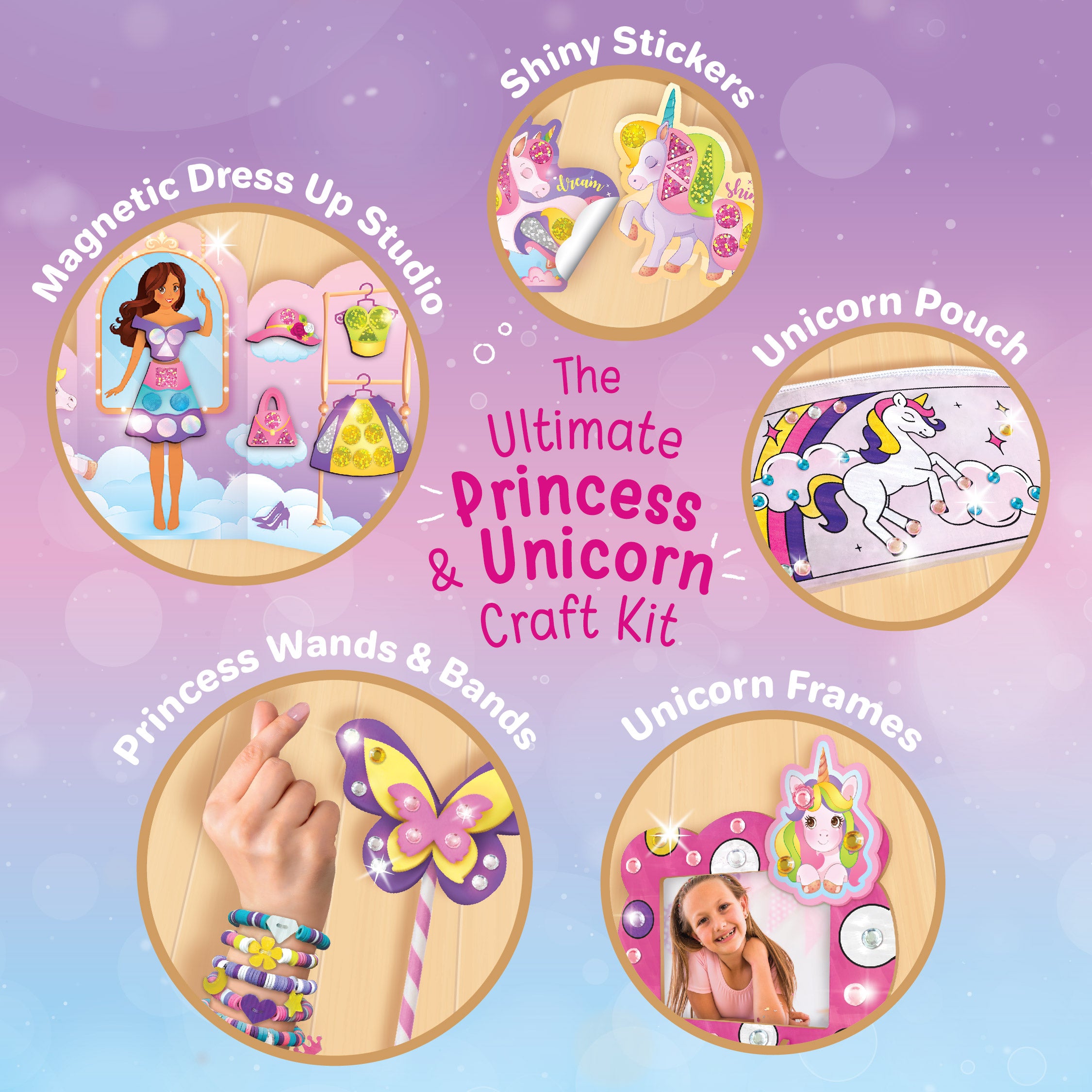 Unicorn Craft Kit | 20+ Mess Free Activities | Bracelet Making Kit, Magnetic Board Princess Dress Up, Unicorn Stickers and More | 5,6,7,8 Year Old Girl Birthday Gift | Crafts for Girls 8-12