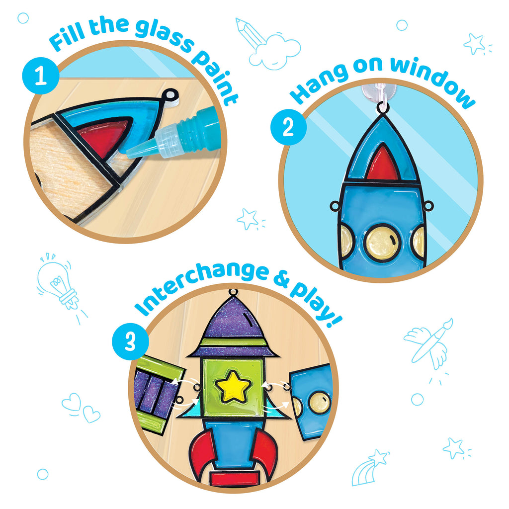 Window Art for Kids - Rocket | Suncatcher Kits for Boys, Arts and Crafts for Ages 5-7 | Toys for Boys & Girls Ages 6-8-10-12 | Birthday Gifts for 5 6 7 8 9 10 11 12 Years Old Boys & Girls