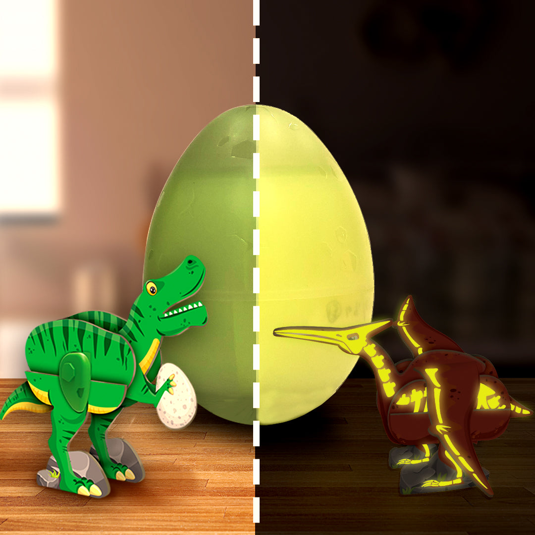 Glow In The Dark Dinos & Egg - Set Of 3 Eggs |3D Dinosaur Puzzle For Kids | Build And Play With Glowing Dinosaur Toys | Birthday And Return Gifts For Kids Ages 5,6,7,8,9,Multicolor