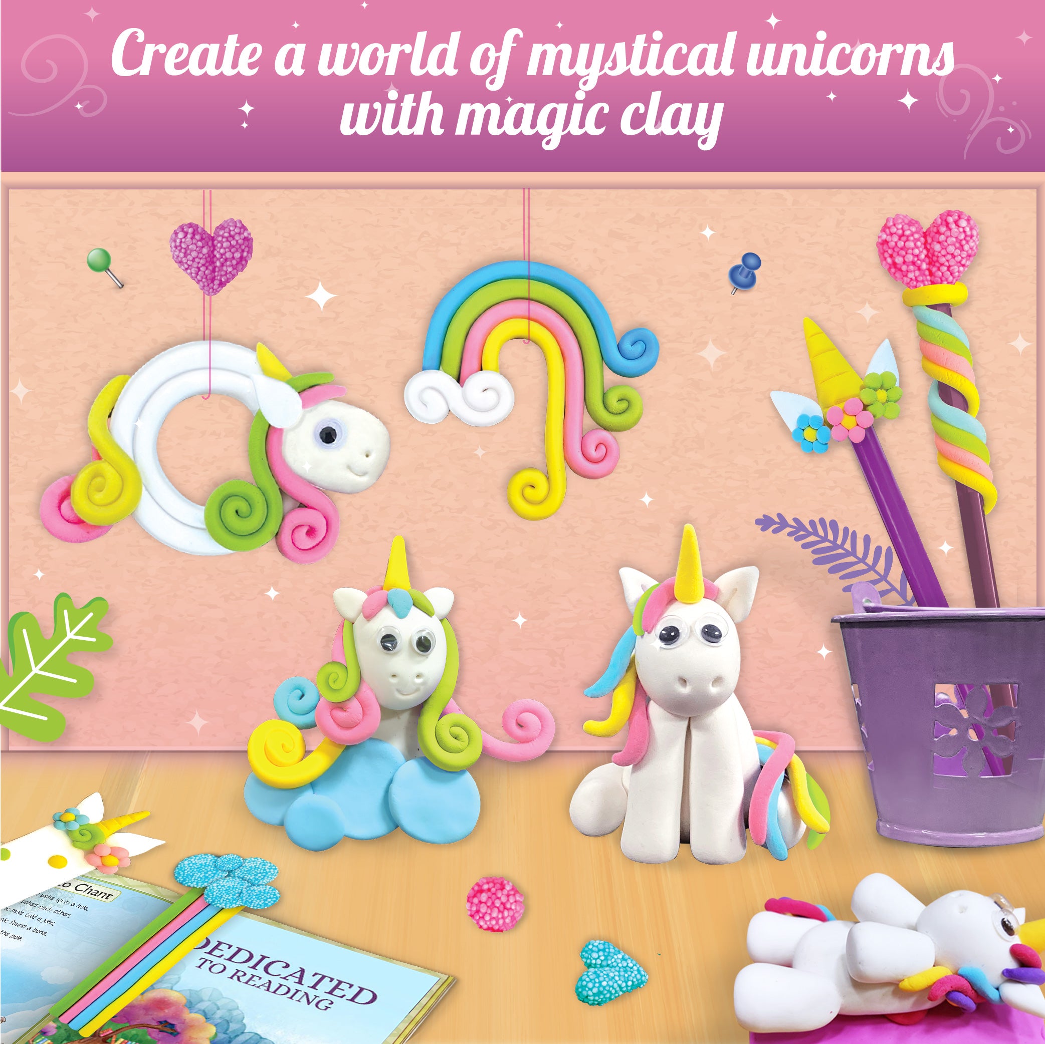 Magic Clay | Colour & Create | Unicorn Craft Kit | Air Dry Clay for Art & Craft | Make 10 Super Clay Creations | Birthday Gift for 5,6,7,8 Year Old Girls & Boys