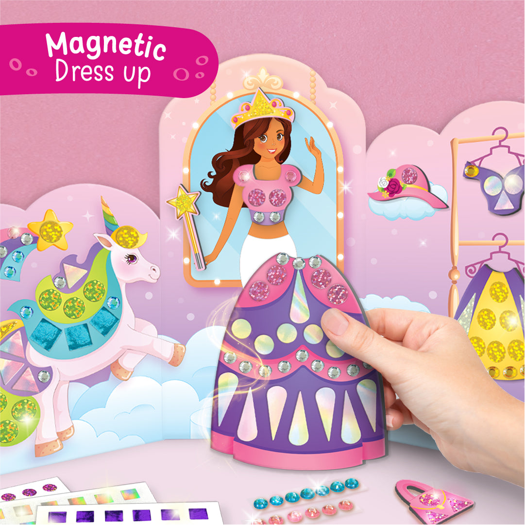 Unicorn Craft Kit | 20+ Mess Free Activities | Bracelet Making Kit, Magnetic Board Princess Dress Up, Unicorn Stickers and More | 5,6,7,8 Year Old Girl Birthday Gift | Crafts for Girls 8-12