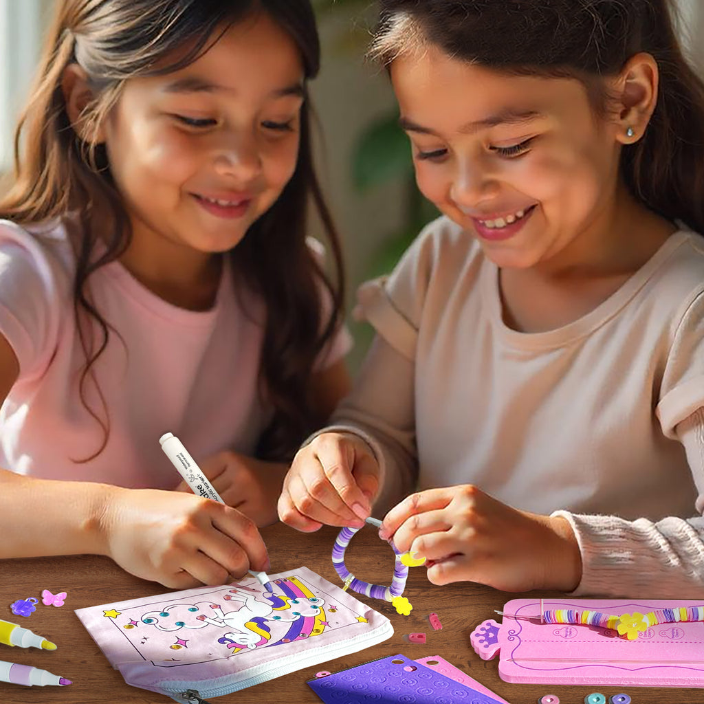 Unicorn Craft Kit | 20+ Mess Free Activities | Bracelet Making Kit, Magnetic Board Princess Dress Up, Unicorn Stickers and More | 5,6,7,8 Year Old Girl Birthday Gift | Crafts for Girls 8-12