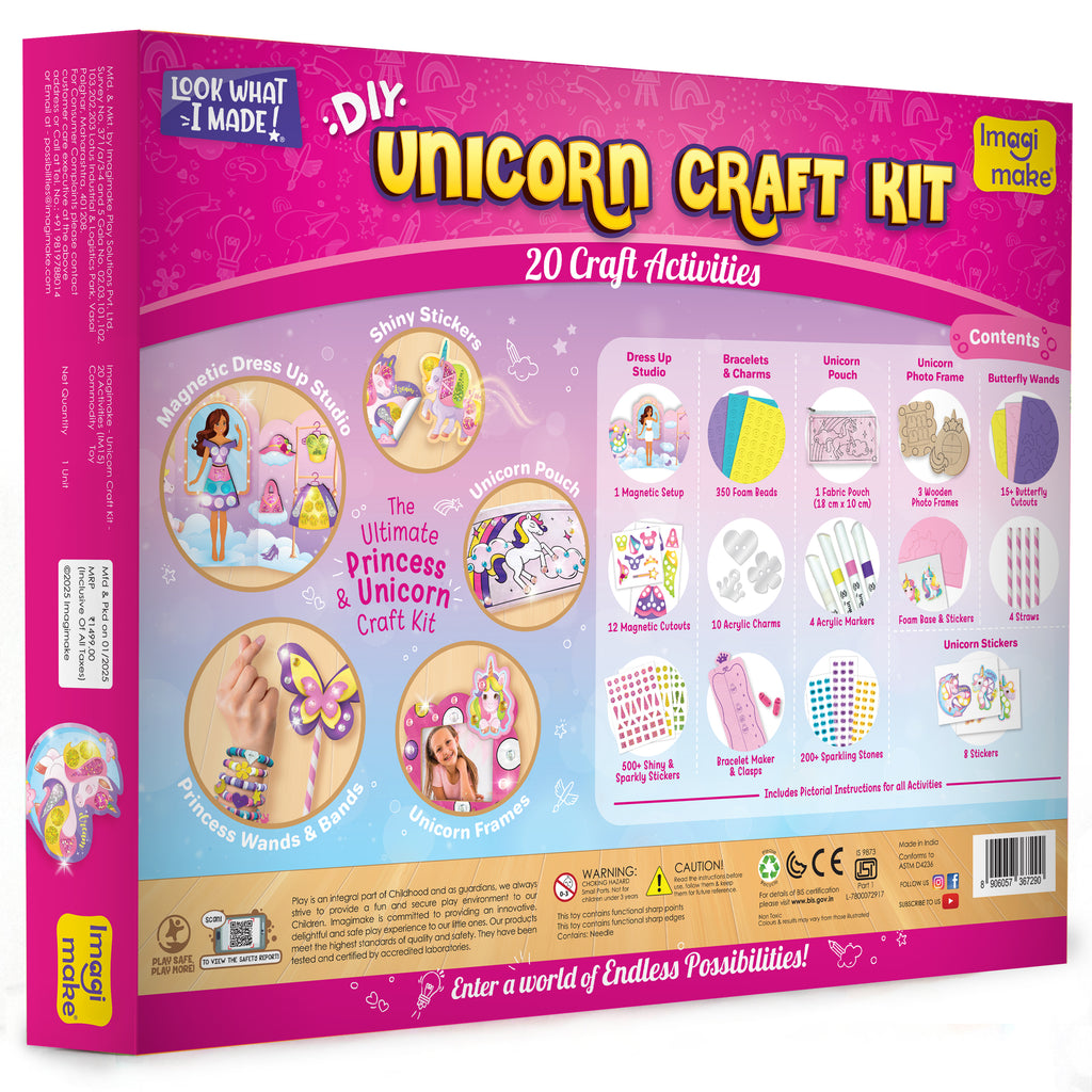 Unicorn Craft Kit | 20+ Mess Free Activities | Bracelet Making Kit, Magnetic Board Princess Dress Up, Unicorn Stickers and More | 5,6,7,8 Year Old Girl Birthday Gift | Crafts for Girls 8-12