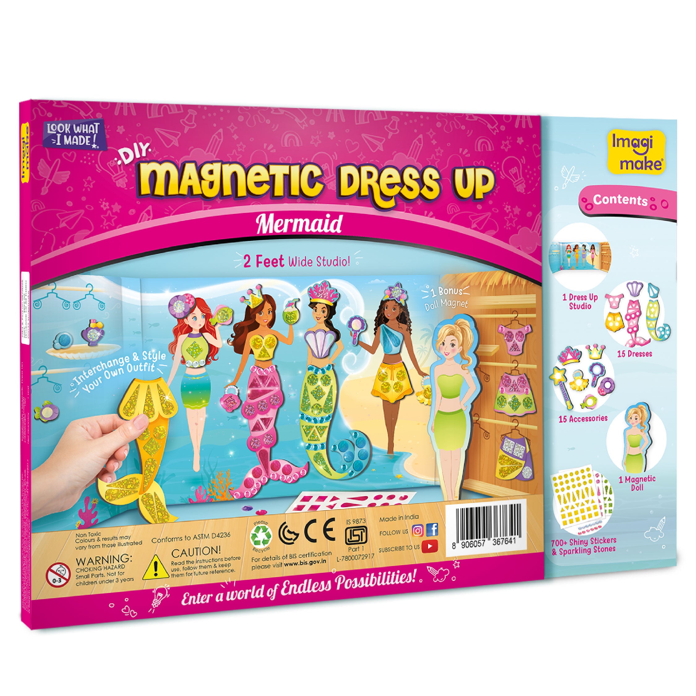 Magnetic Dress-Up Mermaid | Pretend Play Toys for Girls | 30 Magnetic Dresses & Accessories | Interchange & Create Unlimited Outfits | Birthday Gift for Girls Ages 3,4,5,6,7,Multicolour