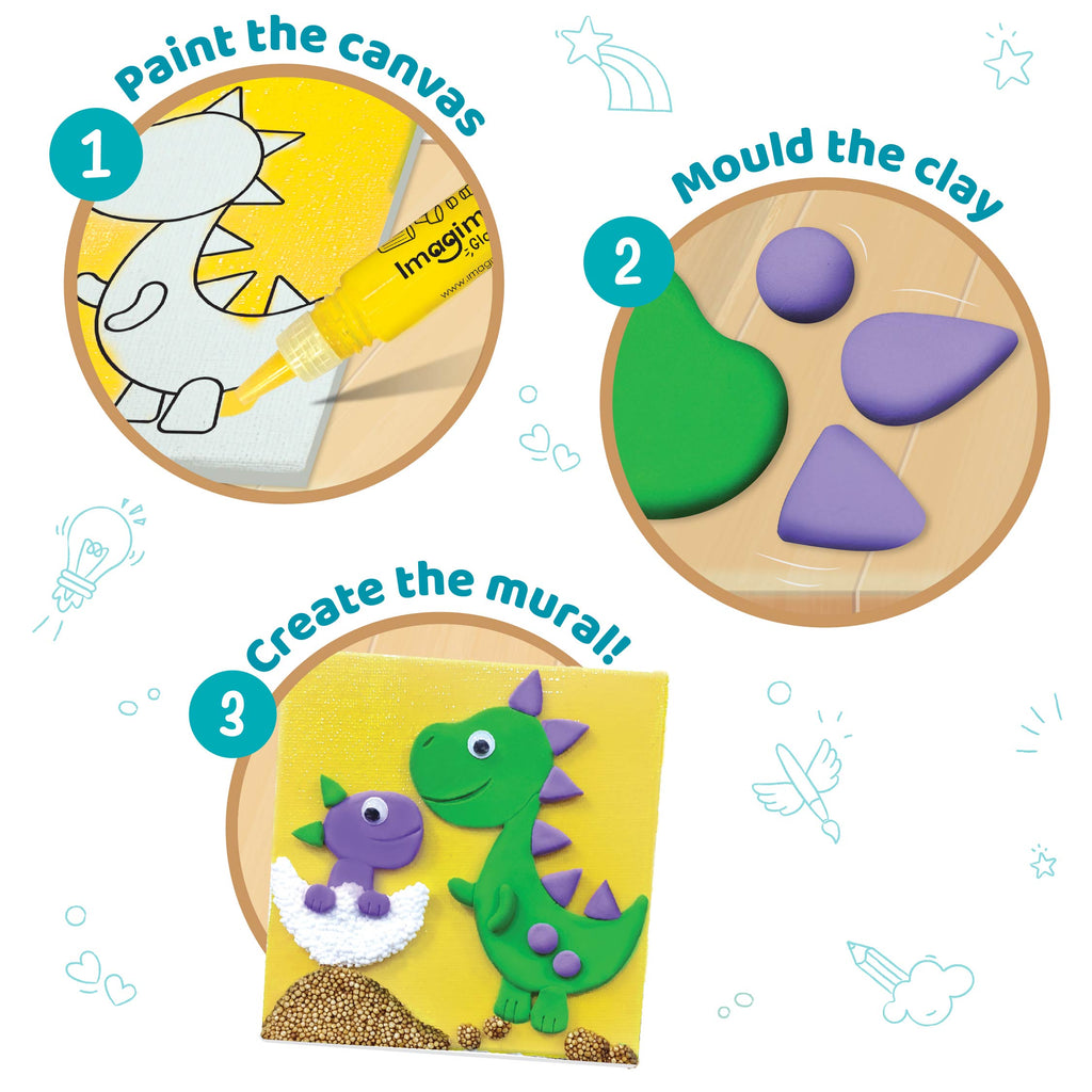 Clay Murals Dino - Modeling Clay for Kids - Arts and Crafts for Kids Ages 6-8 - Air Dry Clay for Kids - Gifts for 5, 6, 7, 8 Year Old Boys & Girls - Includes Glass Paint for Kids