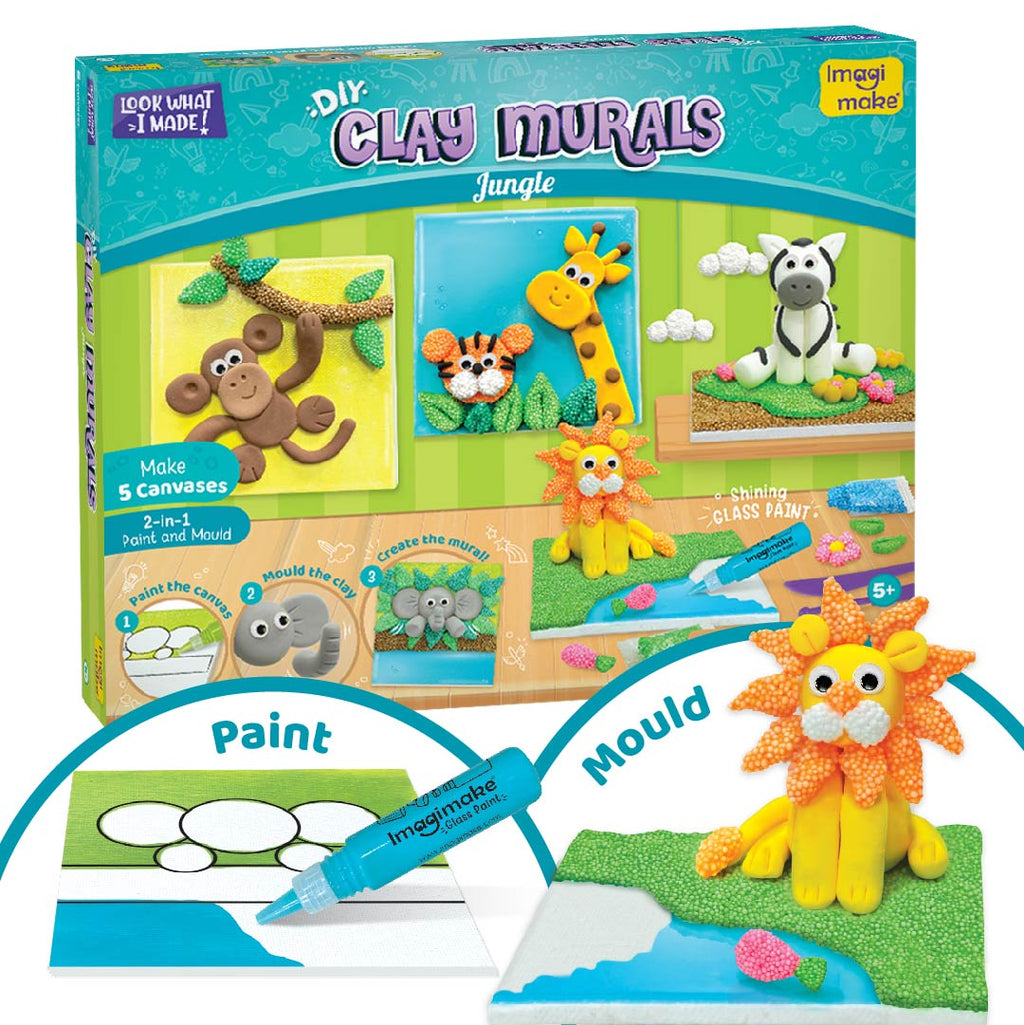 Clay Murals - Jungle - Modelling Clay & Glass Paint - 5 Designs - Art & Craft Kit - Age 5 Years+ (Jungle)