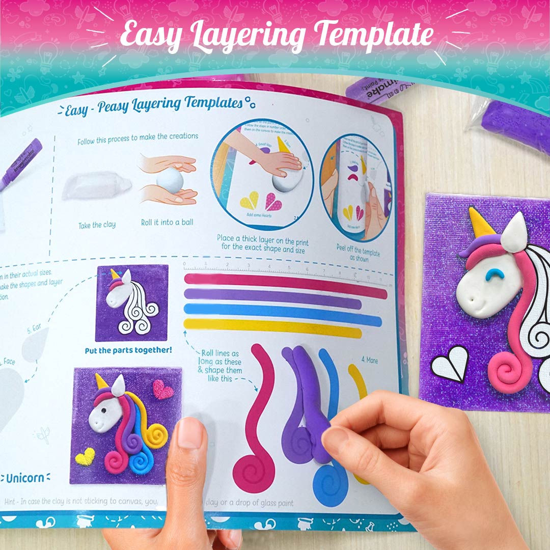 Clay Murals -Unicorn - Modelling Clay & Glass Paint - 5 Designs - Art & Craft Kit - Age 5 Years+
